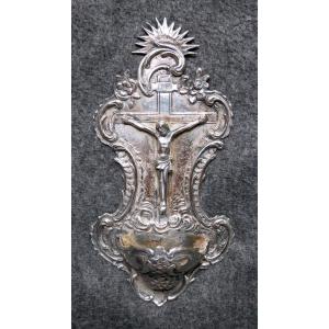 Bénitier d'Applique En Argent Massif, Crucifix, Louis XV, XVIIIème Siècle