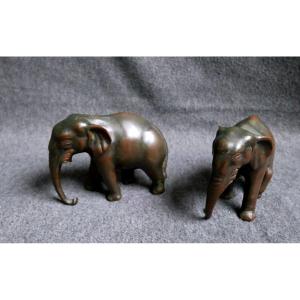 Pair Of Bronze Elephants, Vietnam, Indochina, 1900