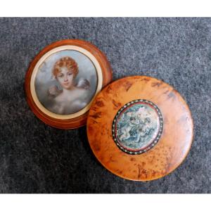 Miniature Portrait, Cherub, Magnifying Glass Box, Signed Verdier, 19th Century