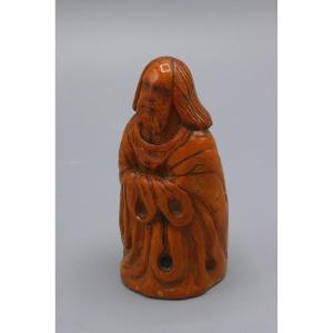Erotic Statuette In Carved Wood, Monk, Phallic, Erotica, Folk Art, 19th Century