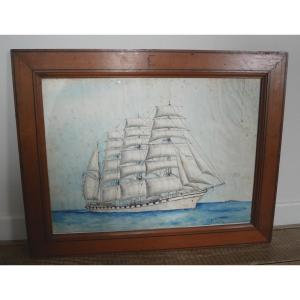 Portrait Of A Ship, The Dunkerque, Four Masts, Watercolor On Paper, 1921