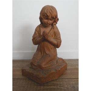 Sujet en terre cuite, Enfant en Prière, Giradet, 1900