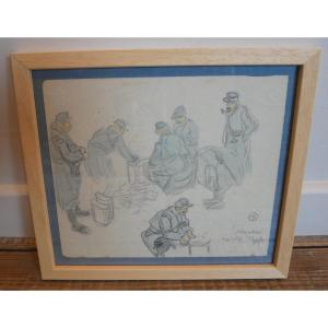 Lucien Ott, Etudes de Soldats, Coëtquidan, 1916, Mine de plomb sur papier