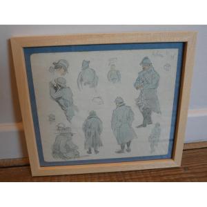Lucien Ott, Etudes de Soldats, Achères, 1916, Mine de plomb sur papier