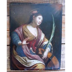 Oil On Panel, Saint Catherine Of Alexandria, 17th, 18th Century
