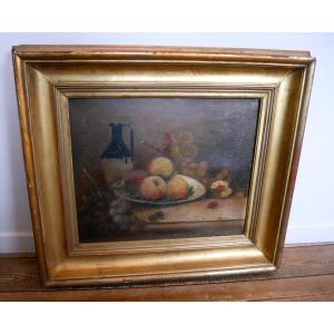 Oil On Canvas, Still Life With Peaches, 19th Century