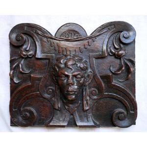 Woodwork Element, Carved Pediment, Moorish Head, 19th Century