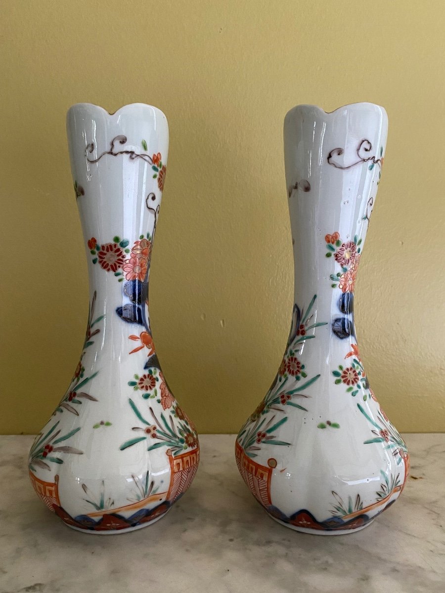 Pair Of Small Imari Porcelain Vases, Japan, Early 20th Century-photo-4