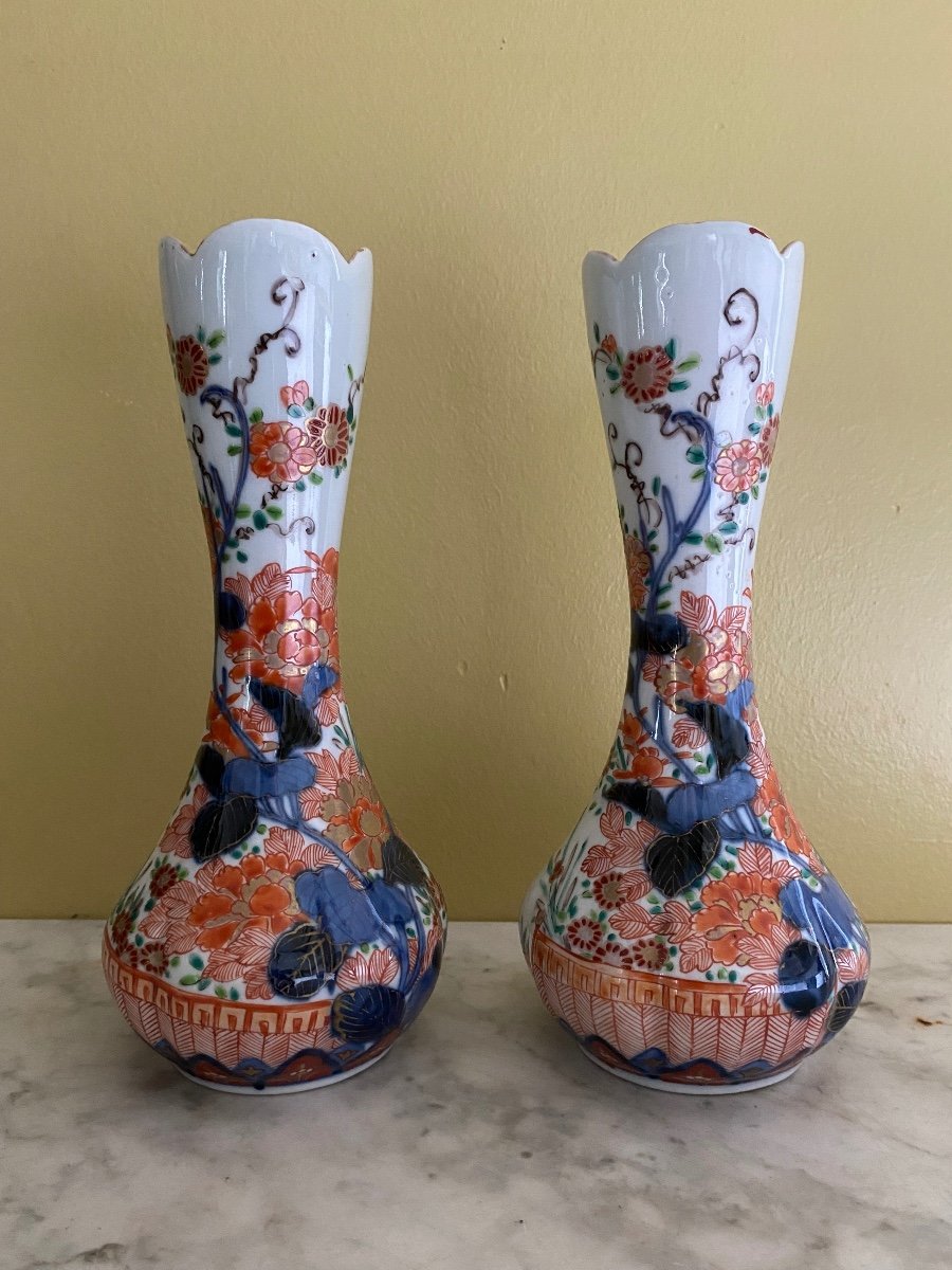 Pair Of Small Imari Porcelain Vases, Japan, Early 20th Century