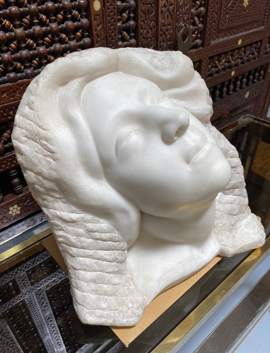 Sculpture Of A Woman's Head In Carrara Marble, Late Nineteenth Time / 1900-photo-6
