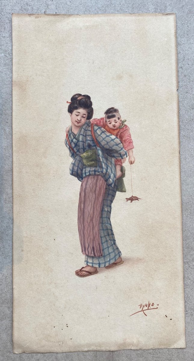 Japanese Watercolor By Ryuko Tsukaya, Period 1900/early 20th Century