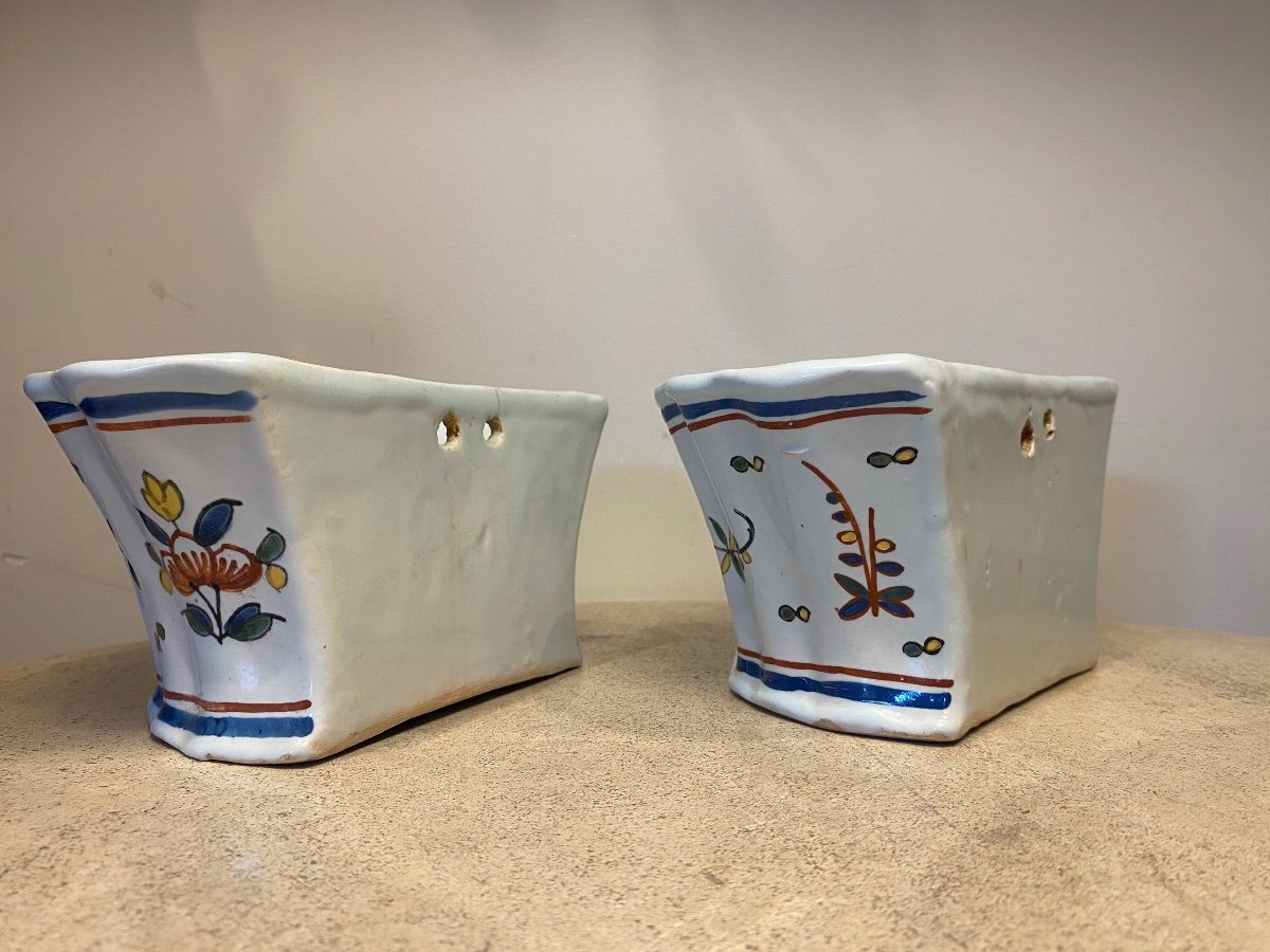Pair Of Wall Flowergirls In Earthenware From Sinceny Or From Rouen, 18th Century-photo-1