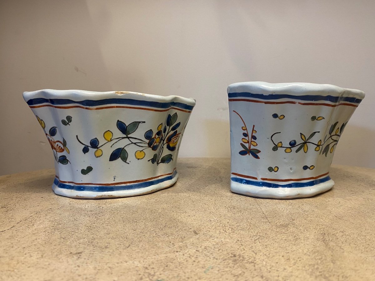 Pair Of Wall Flowergirls In Earthenware From Sinceny Or From Rouen, 18th Century-photo-4