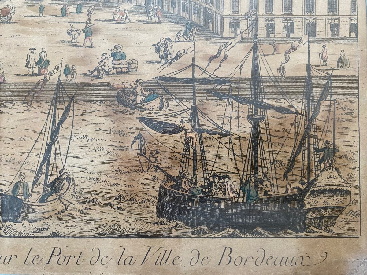 Gravure Rehaussée De Bordeaux Porte Et Place De Bourgogne, Epoque Louis XV-photo-1