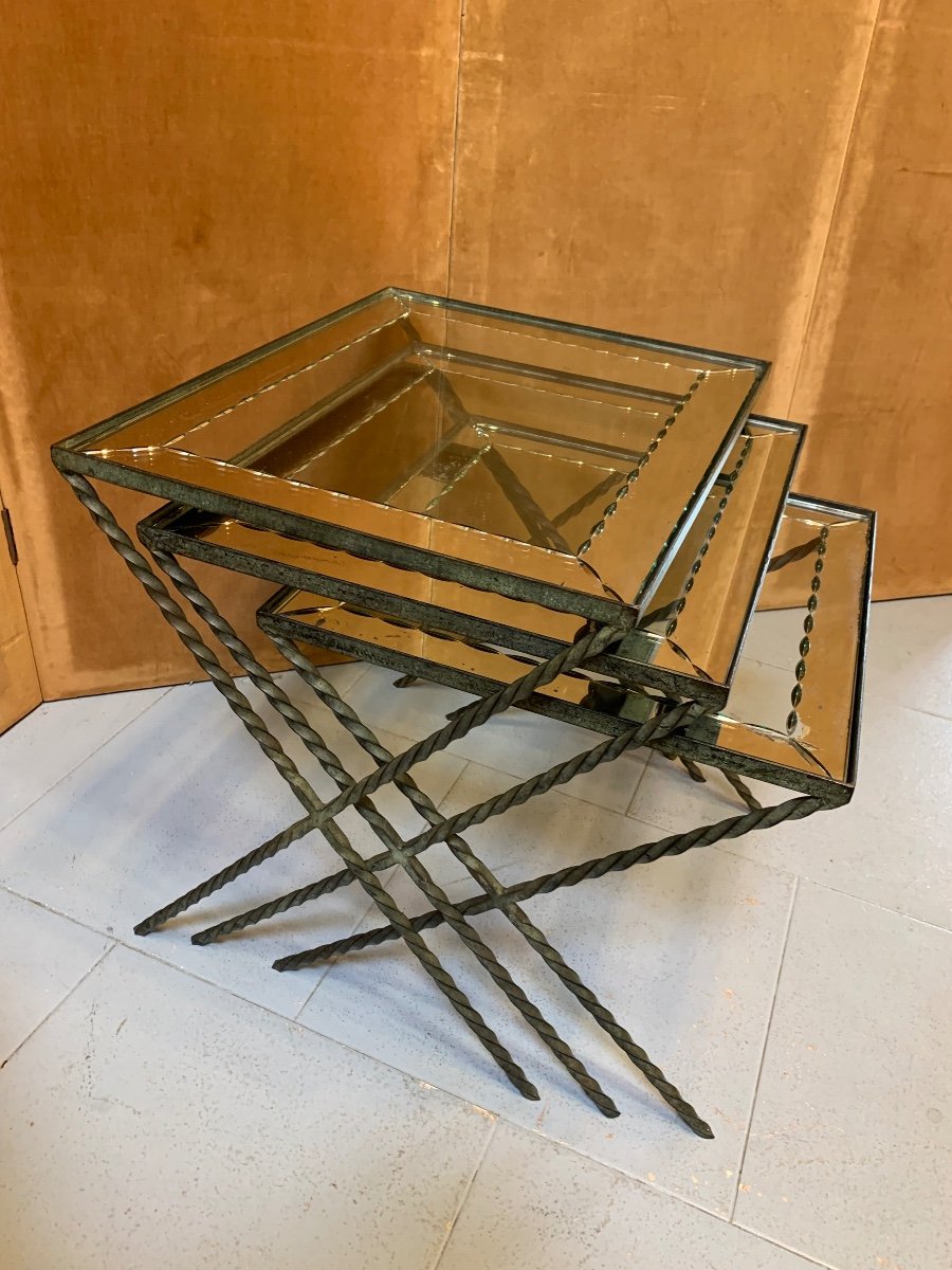 Nesting Tables Patinated Wrought Iron And Glass, 1940s/1950s-photo-3