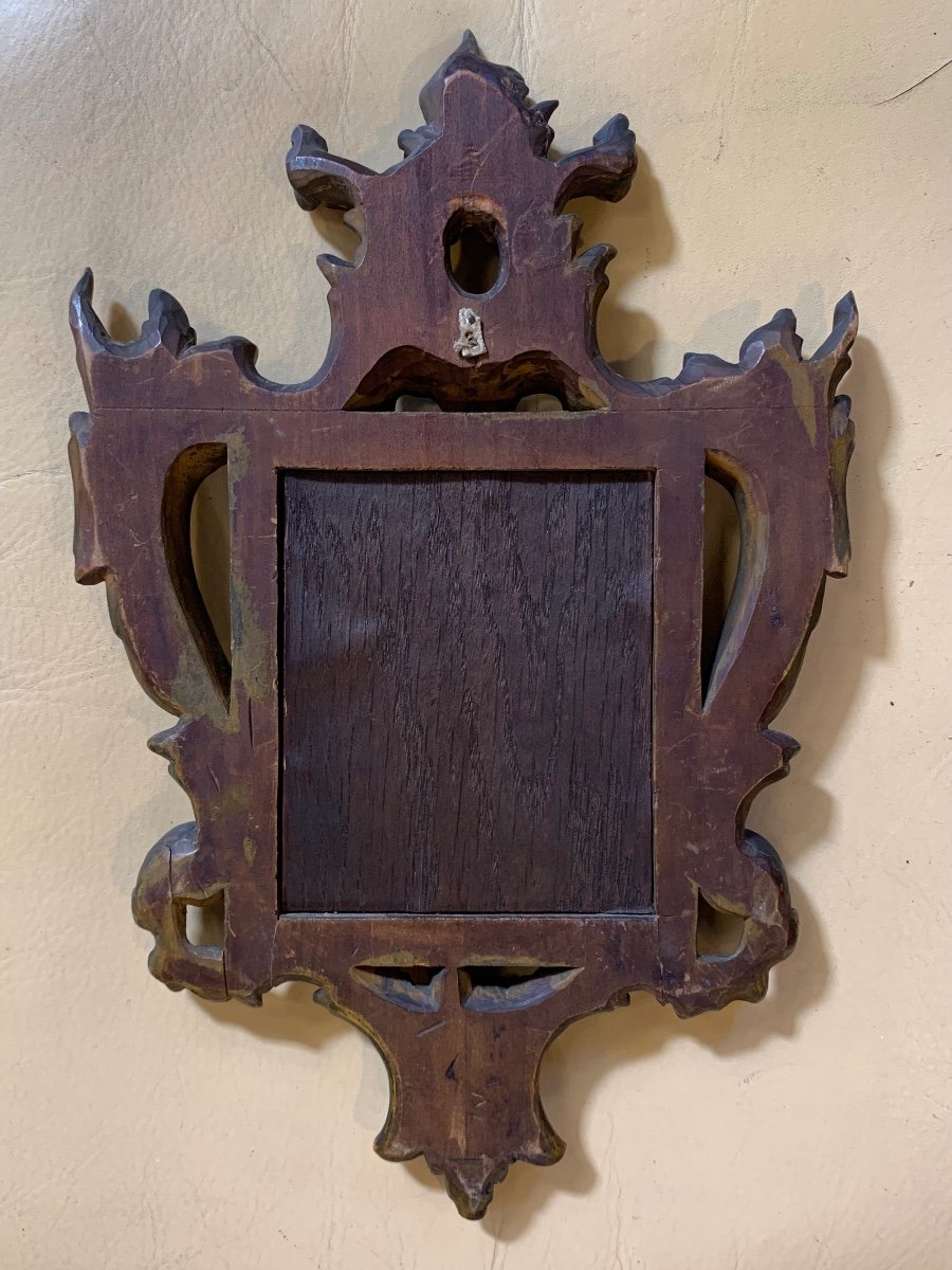 Petit Miroir Mural En Bois Sculpté De Style Baroque, Epoque Fin XIXe/Début XXème-photo-3