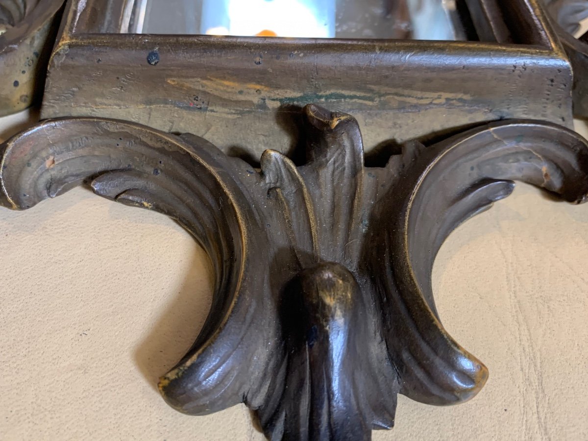 Petit Miroir Mural En Bois Sculpté De Style Baroque, Epoque Fin XIXe/Début XXème-photo-4