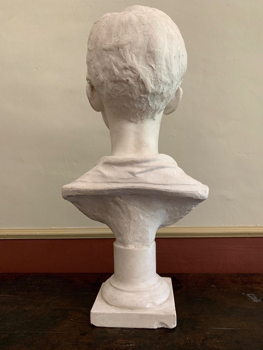 Large Bust Of A Young Man By Antonin Carlès, Studio Plaster, Year 1908-photo-1