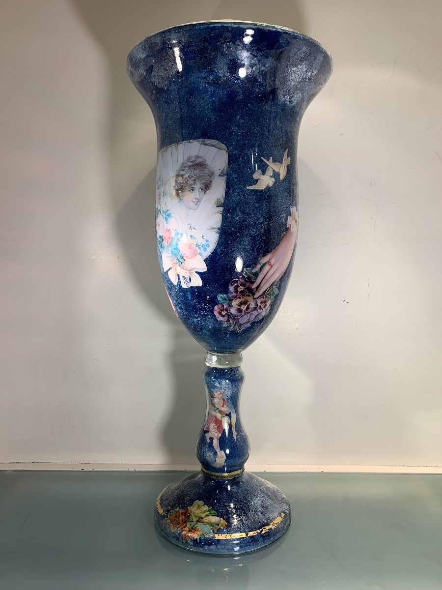 Grande Coupe En Fixé Sous Verre, Arte Povera, Epoque Fin XIXème/Début XXème-photo-2