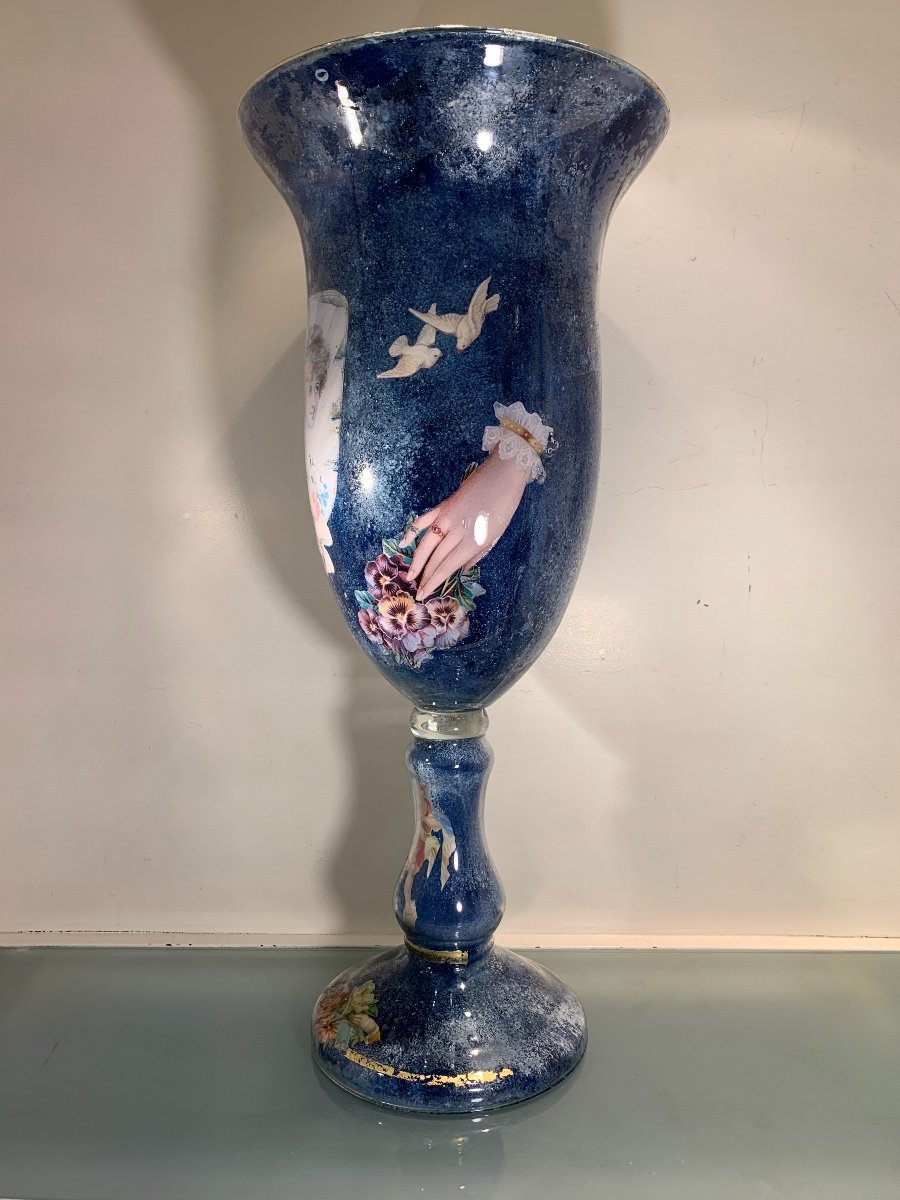 Grande Coupe En Fixé Sous Verre, Arte Povera, Epoque Fin XIXème/Début XXème-photo-3