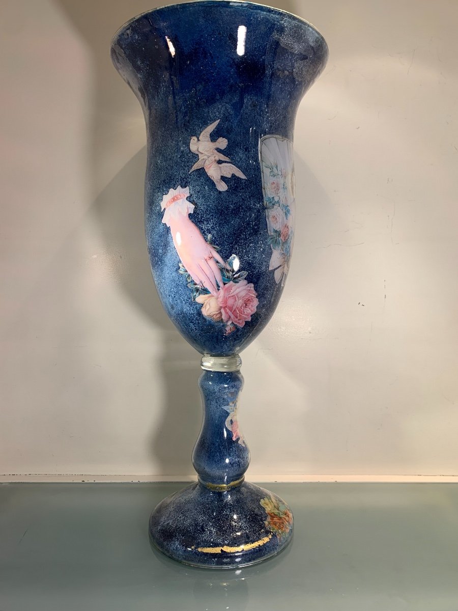Grande Coupe En Fixé Sous Verre, Arte Povera, Epoque Fin XIXème/Début XXème-photo-3