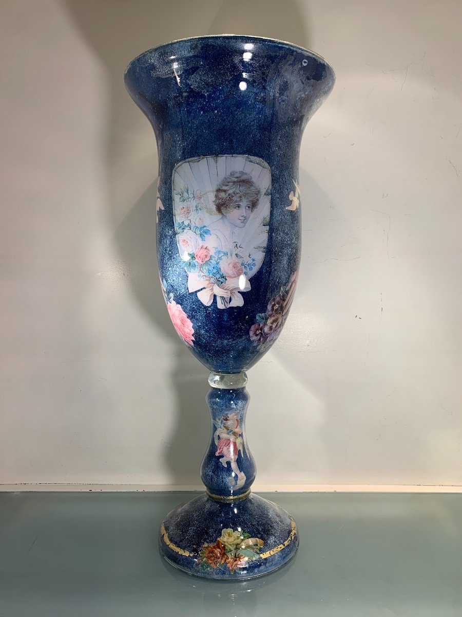 Grande Coupe En Fixé Sous Verre, Arte Povera, Epoque Fin XIXème/Début XXème
