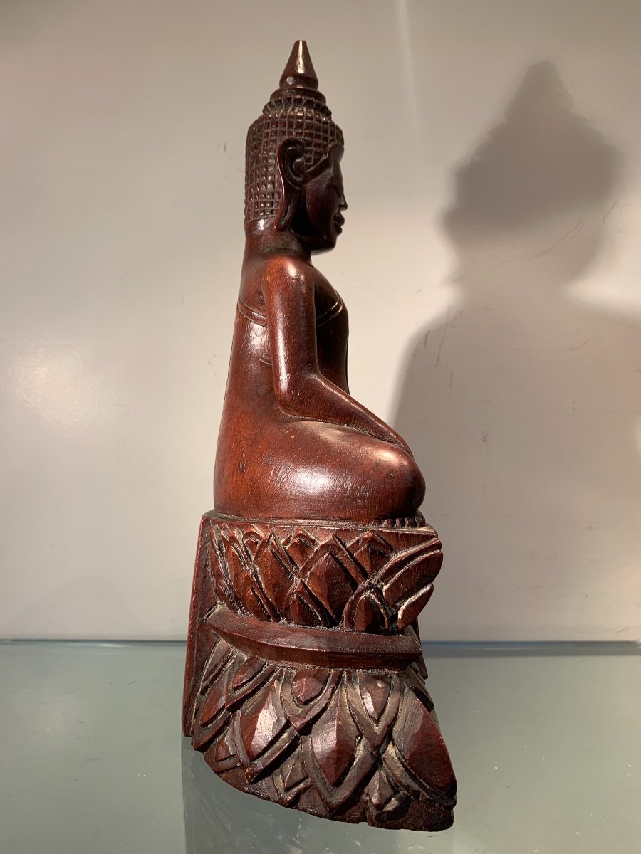 Bouddha En Bois Exotique, Asie du Sud-Est, Epoque Début XXème-photo-3