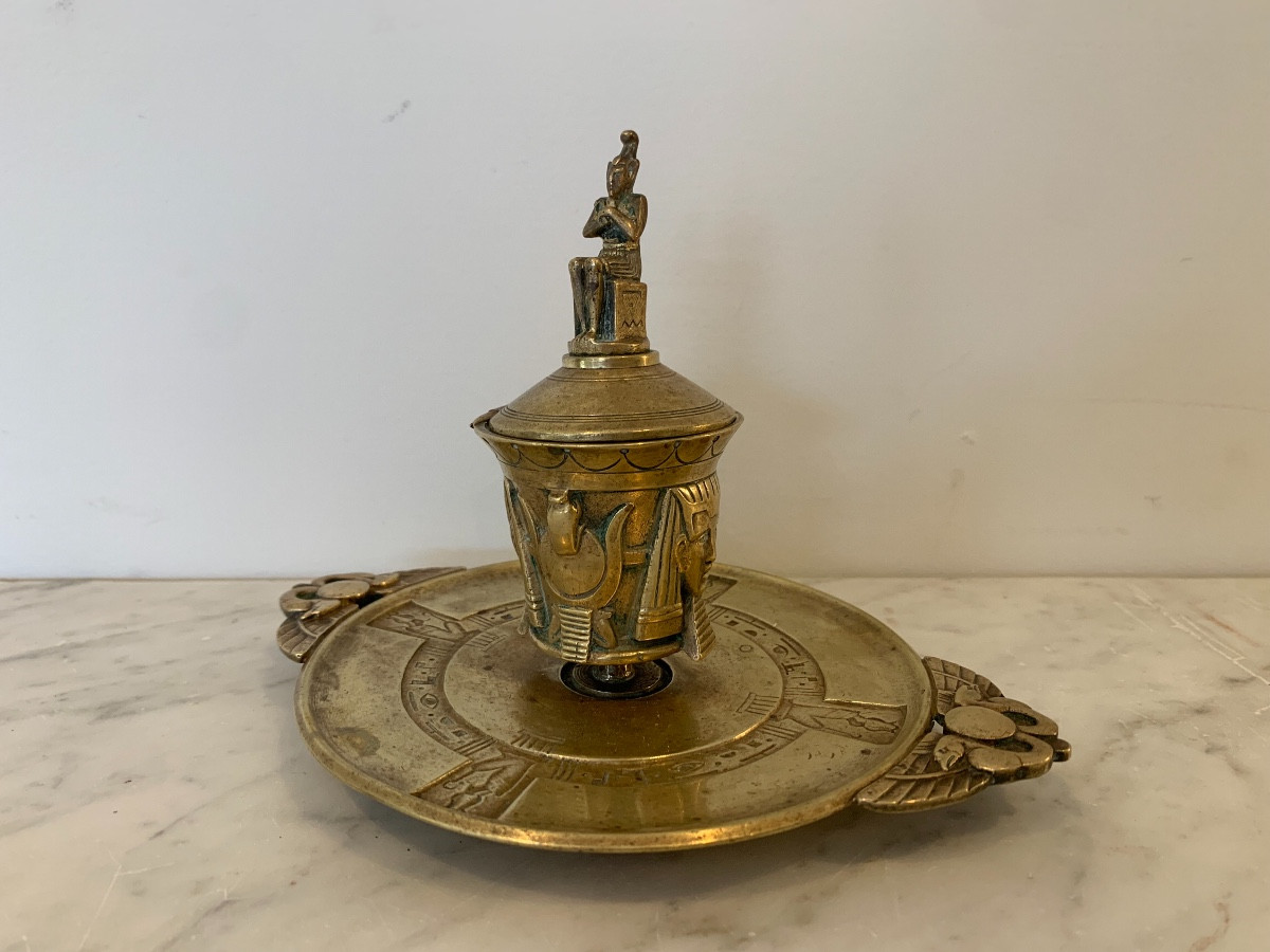 Egyptian Style Bronze Inkwell, Late 19th Century-photo-2