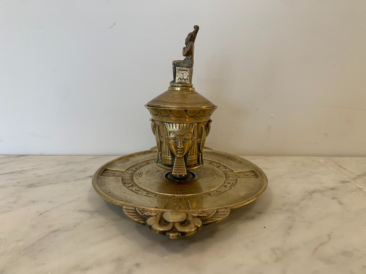 Egyptian Style Bronze Inkwell, Late 19th Century-photo-3