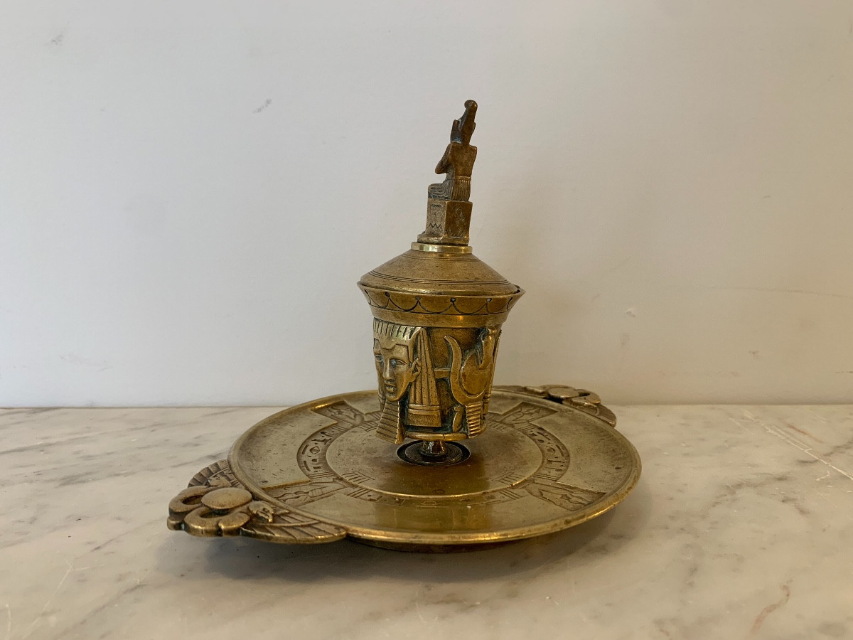 Egyptian Style Bronze Inkwell, Late 19th Century-photo-4