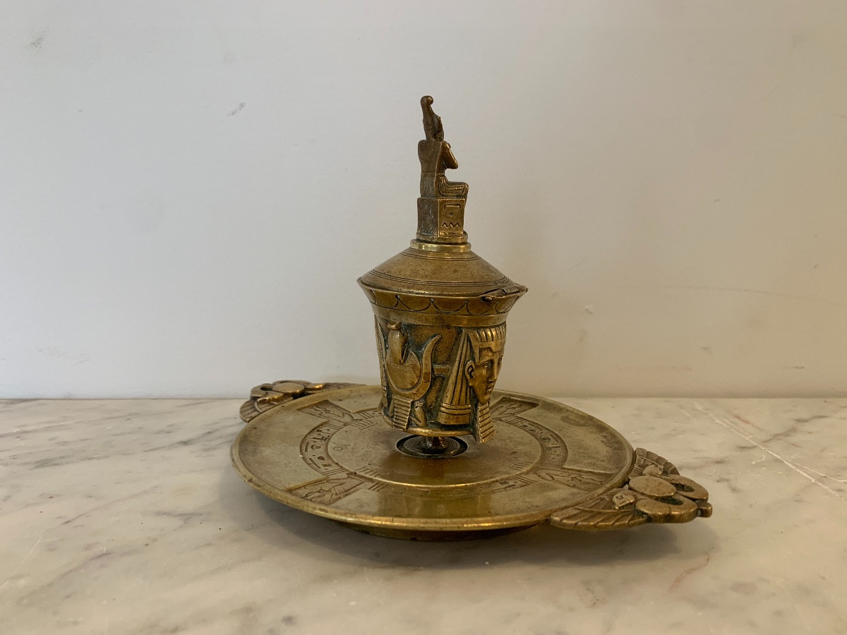 Egyptian Style Bronze Inkwell, Late 19th Century-photo-2