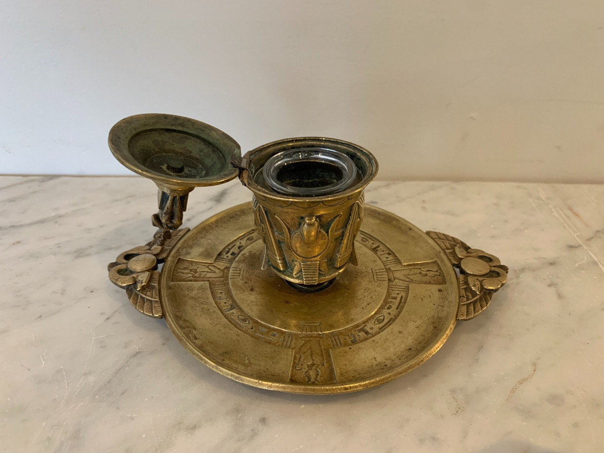 Egyptian Style Bronze Inkwell, Late 19th Century-photo-5