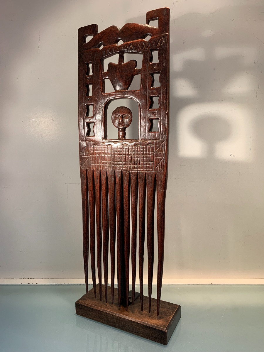 Ashanti Comb, Carved Wood, 20th Century-photo-2