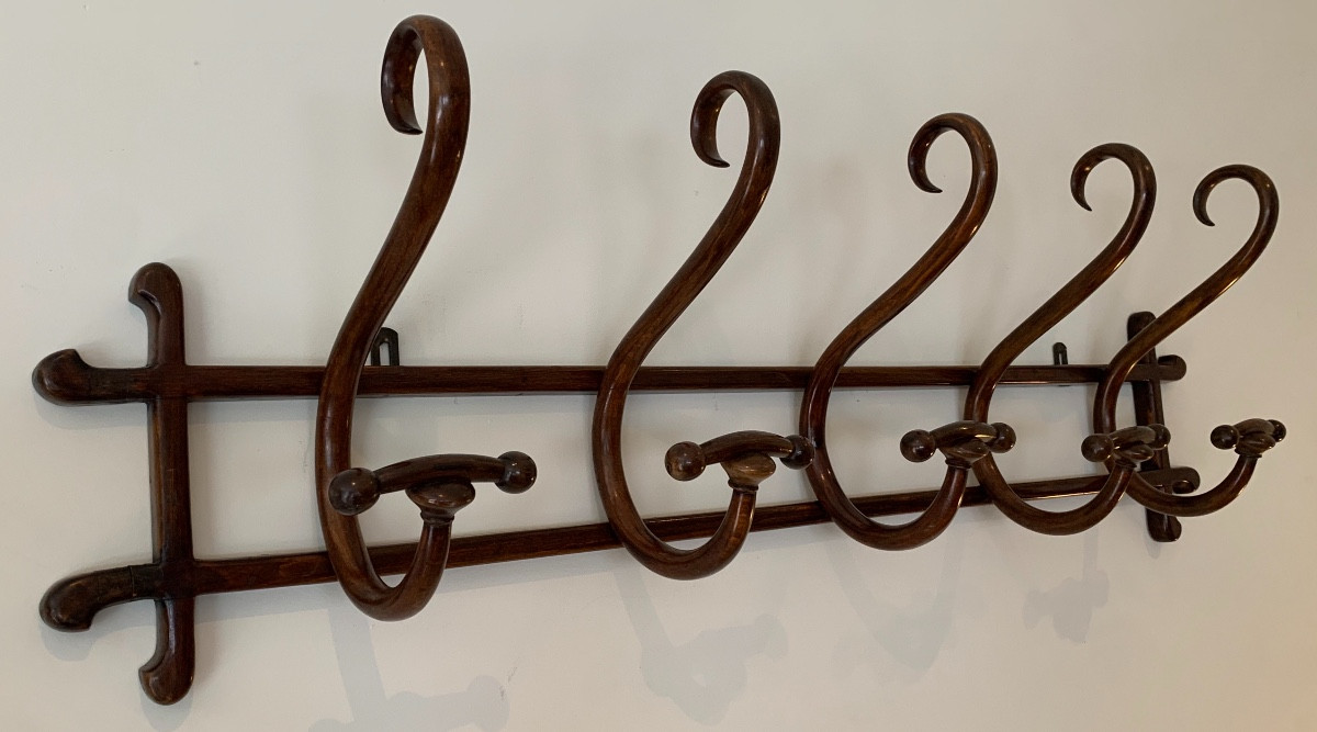 Thonet Wall Coat Rack, Curved Wood, 1900s-photo-2
