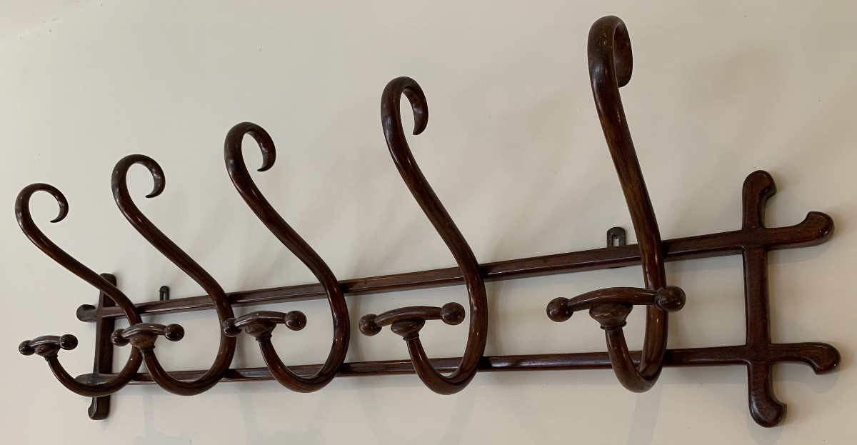 Thonet Wall Coat Rack, Curved Wood, 1900s-photo-3