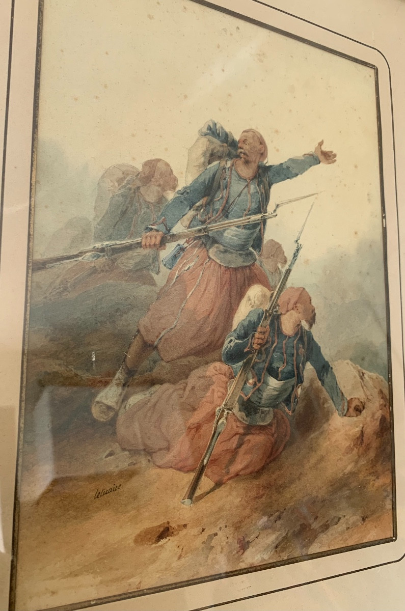 Watercolor Orientalist Battle Scene By Pierre Letuaire, 19th Century-photo-3