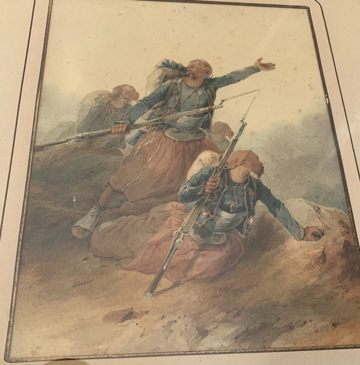 Watercolor Orientalist Battle Scene By Pierre Letuaire, 19th Century-photo-4
