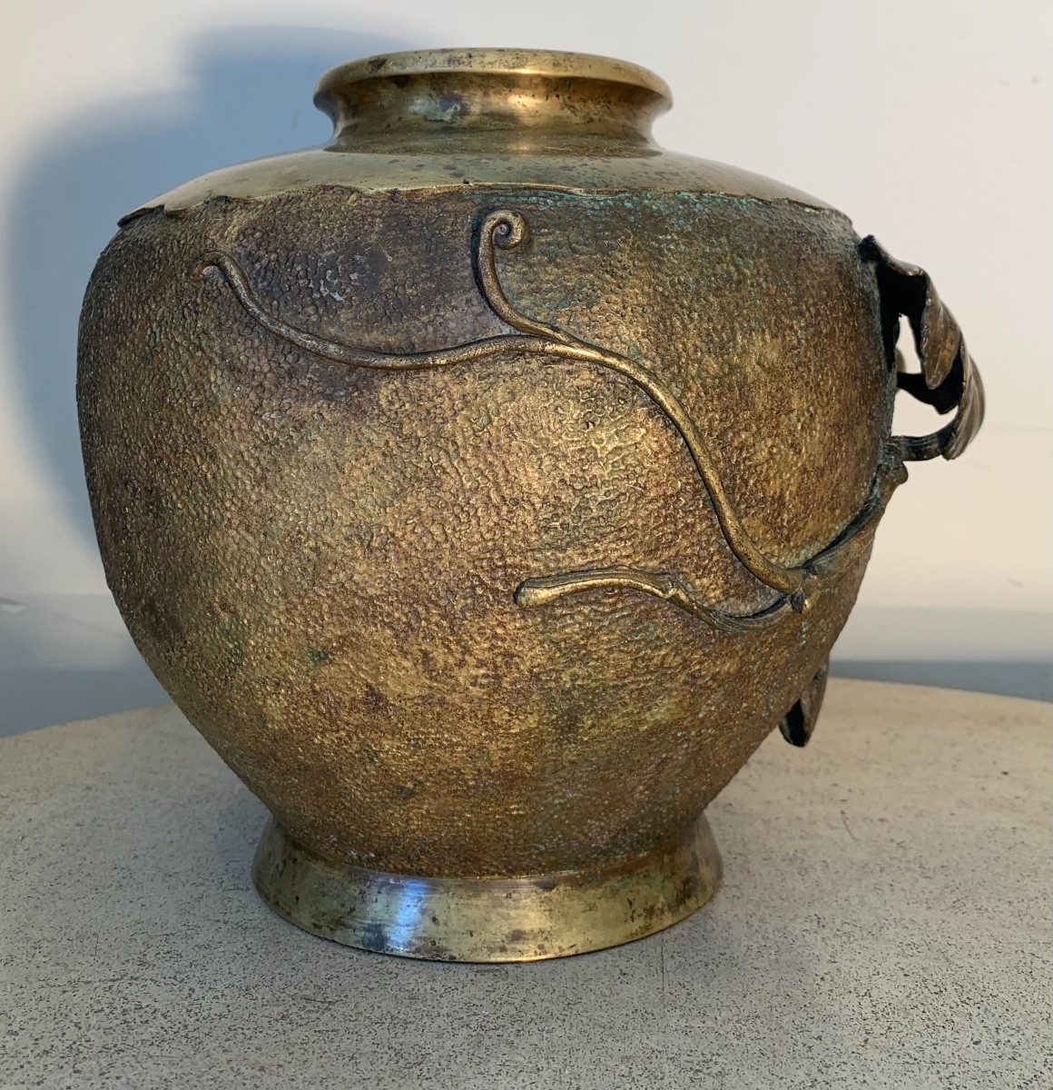 Japanese Bronze Vase With Vine Branches, 1900s-photo-2