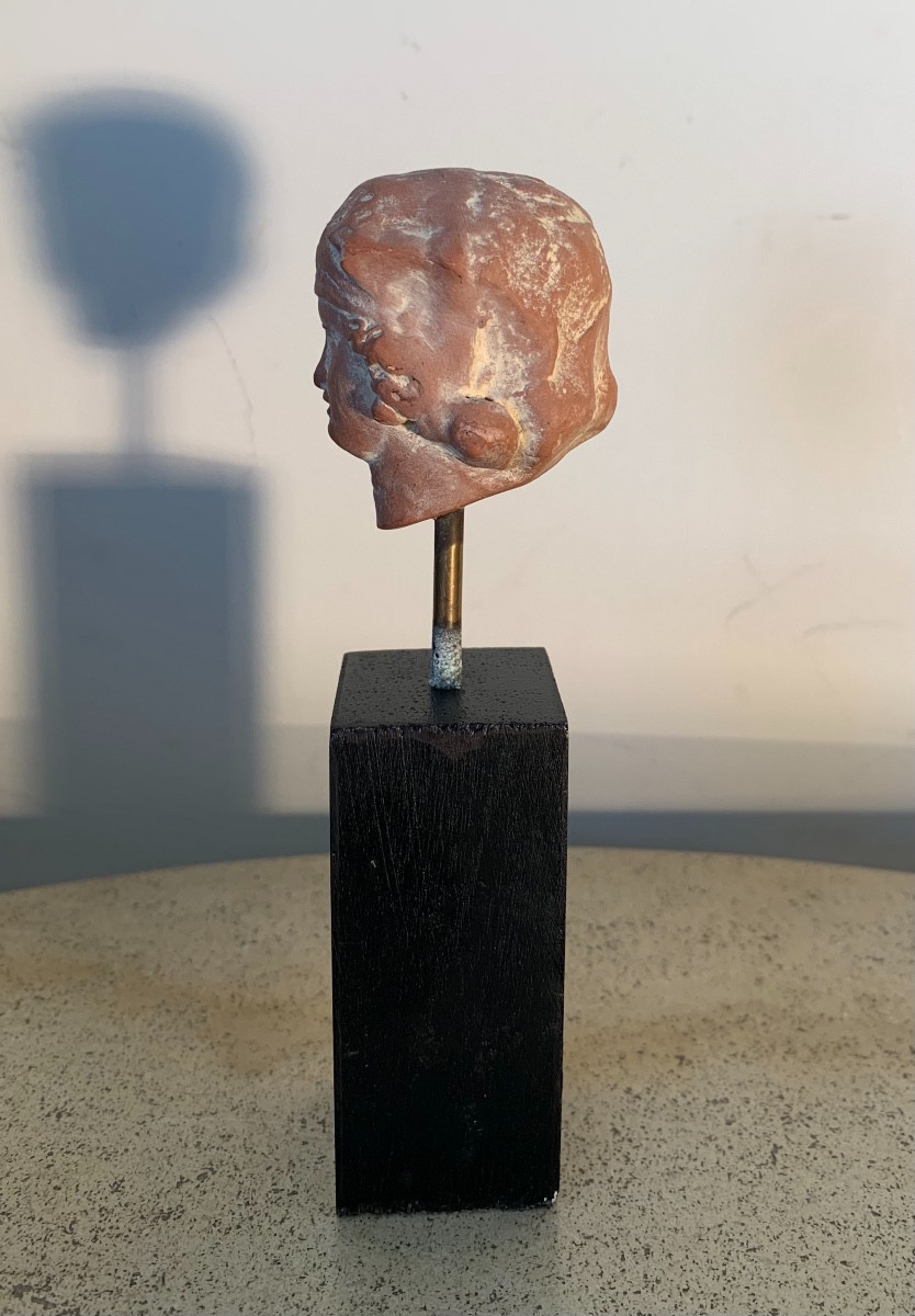 Head Of A Tanagrean Statuette, Terracotta, Roman Period-photo-3
