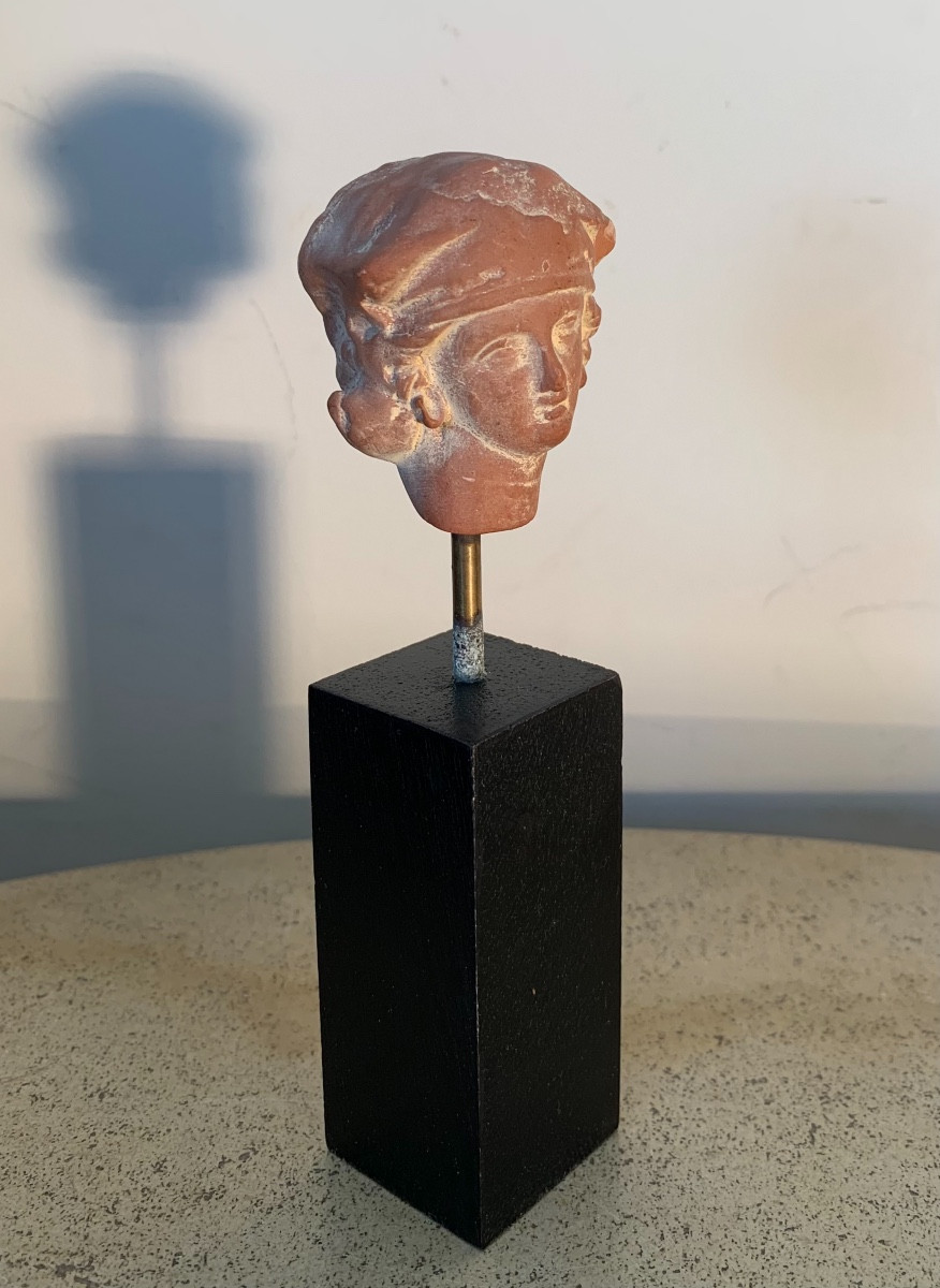 Head Of A Tanagrean Statuette, Terracotta, Roman Period-photo-3