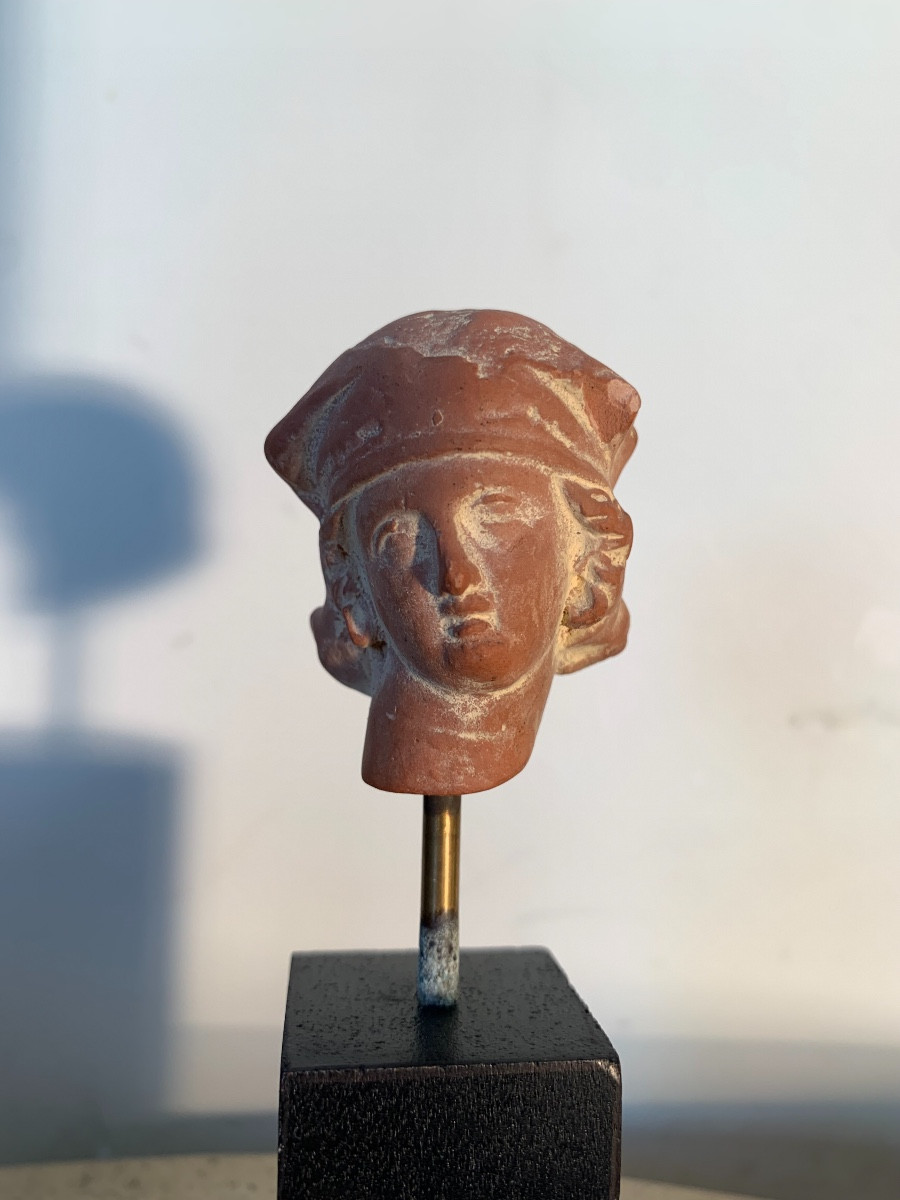 Head Of A Tanagrean Statuette, Terracotta, Roman Period-photo-4