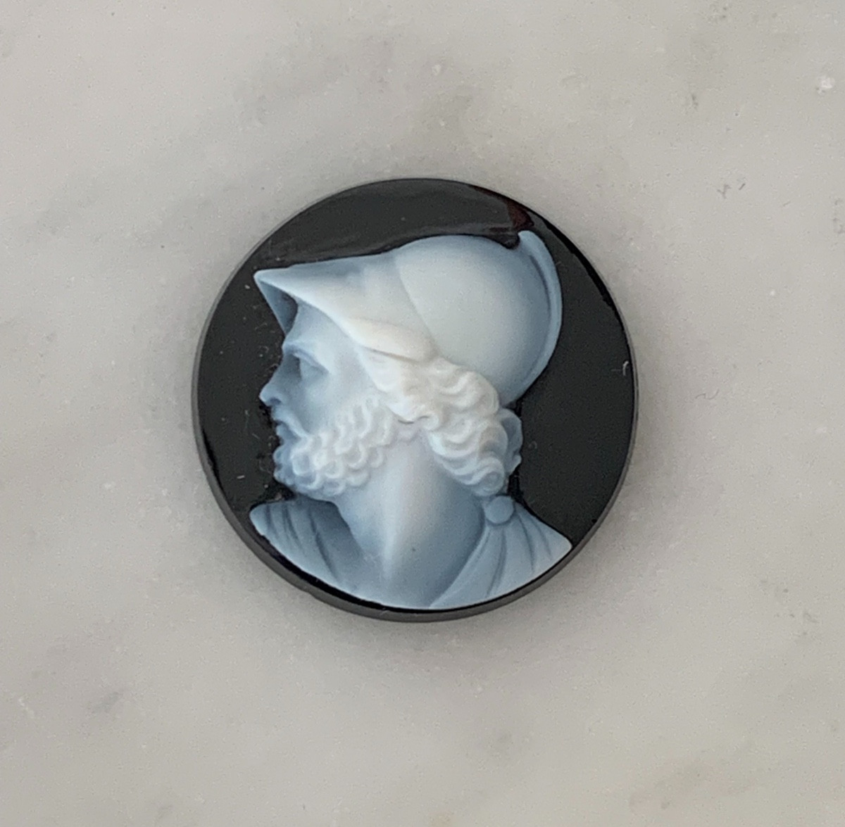 Petit Camée Sur Onyx, Profil De Guerrier, Epoque XIXème