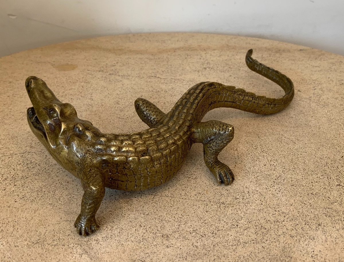 Petit Bronze Au Crocodile, Epoque Fin XIXème/début XXème-photo-2