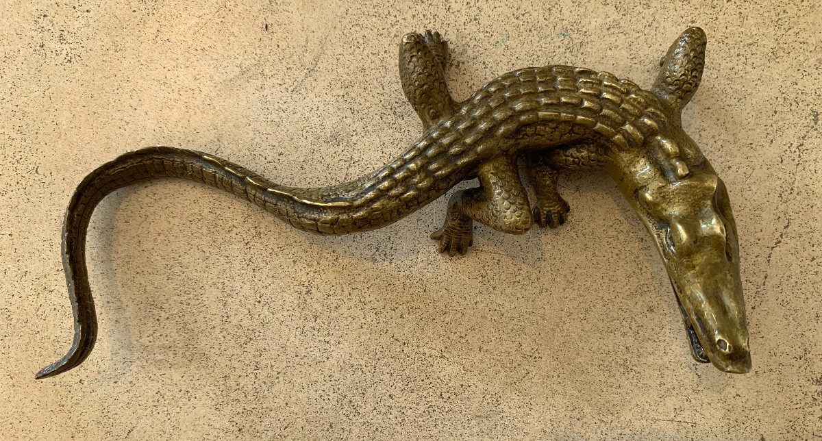 Petit Bronze Au Crocodile, Epoque Fin XIXème/début XXème