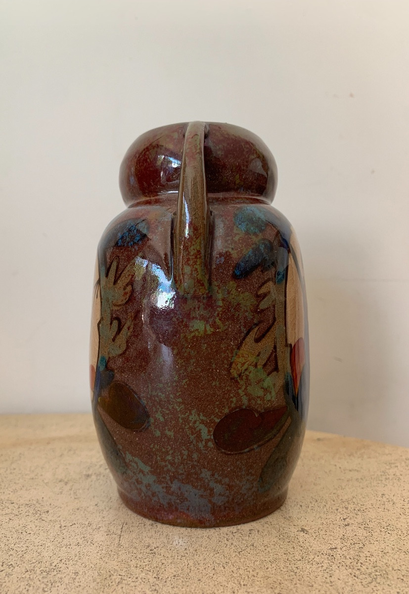 Petit Vase En Céramique Par L. E. Desmant, Décor Tapisserie De Bayeux, Epoque XIXe-photo-3