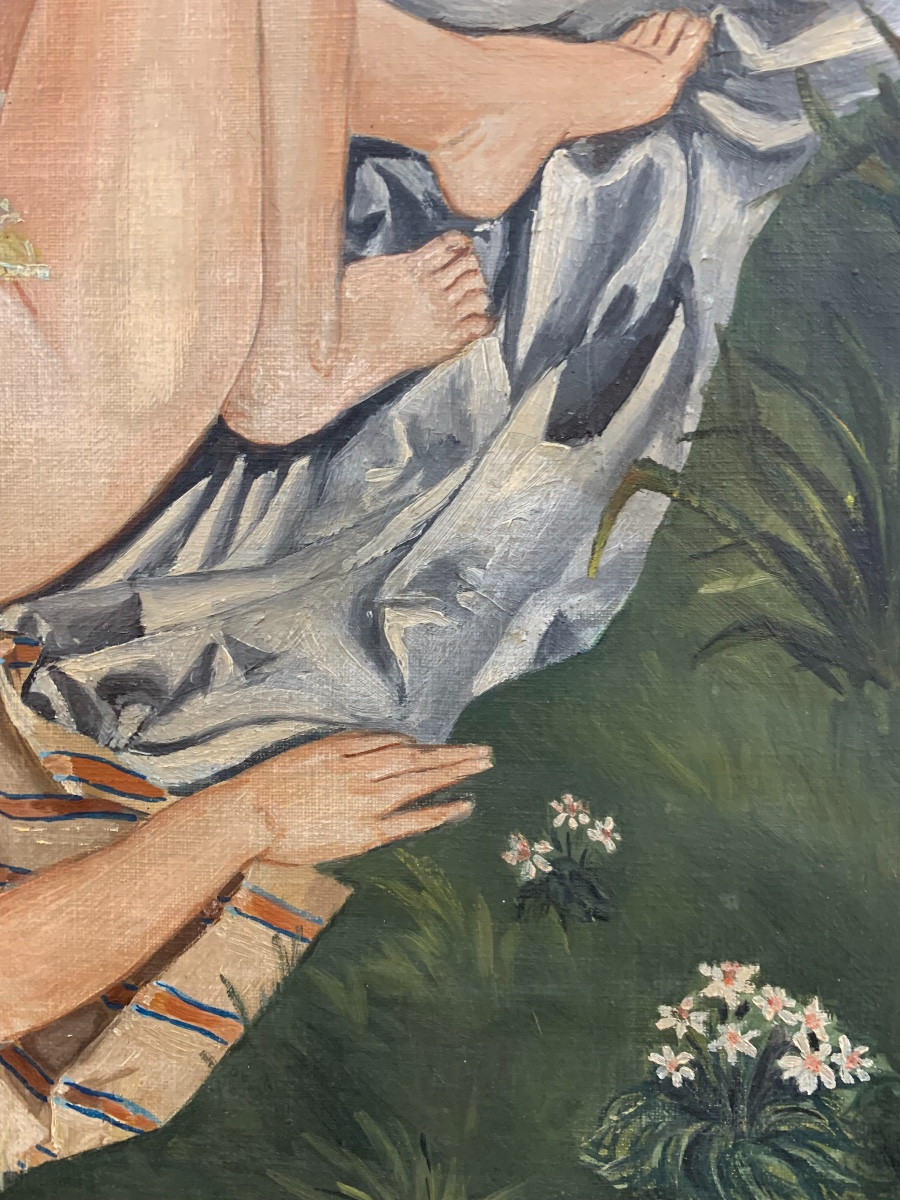 Huile Sur Toile, Nu Féminin Signé Clares, Années 1960-photo-1