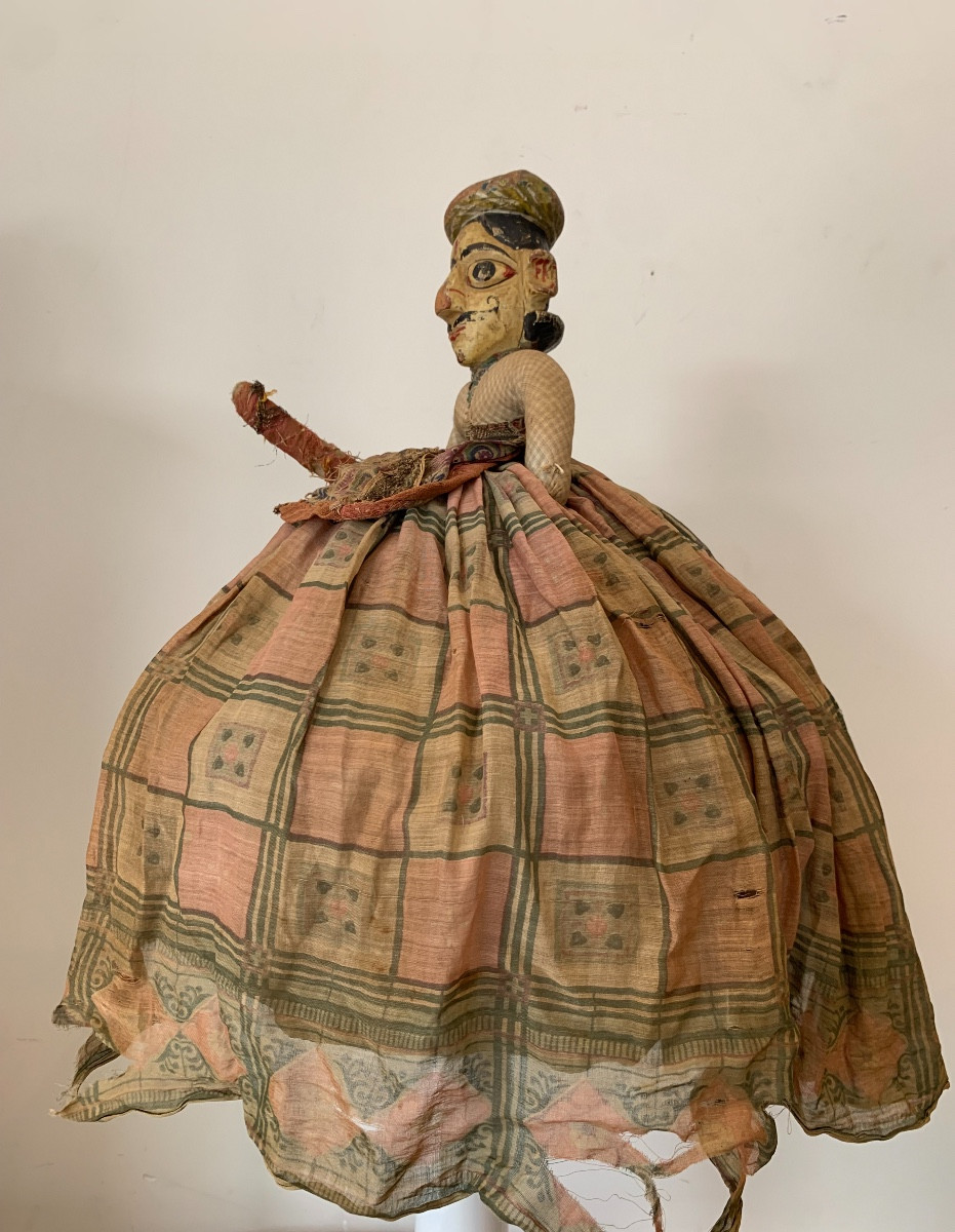 Polychrome Wooden Indian Puppet, 19th Century-photo-3