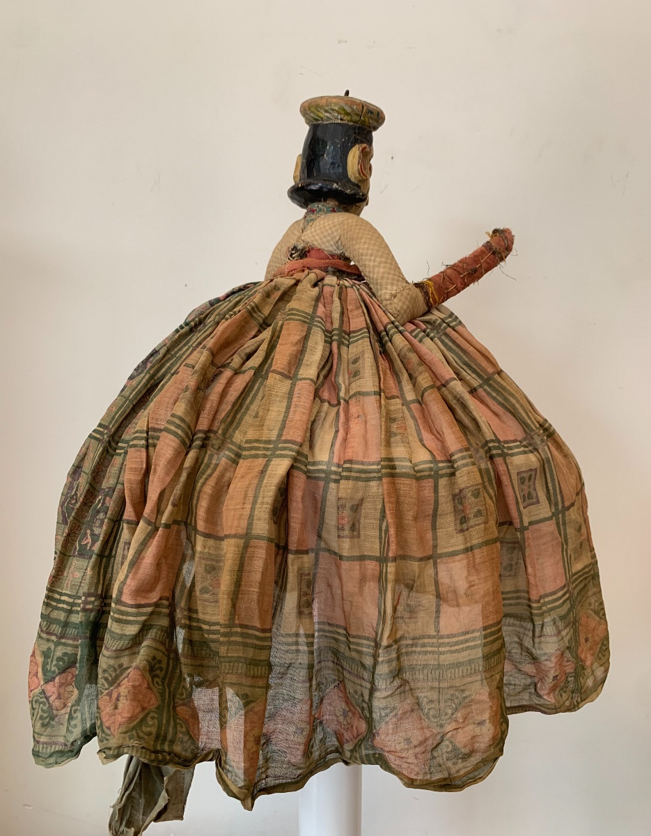 Polychrome Wooden Indian Puppet, 19th Century-photo-2