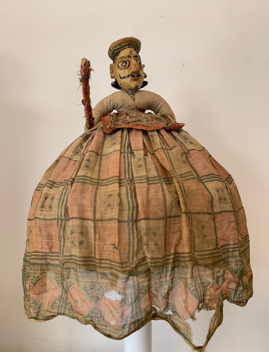 Polychrome Wooden Indian Puppet, 19th Century-photo-5