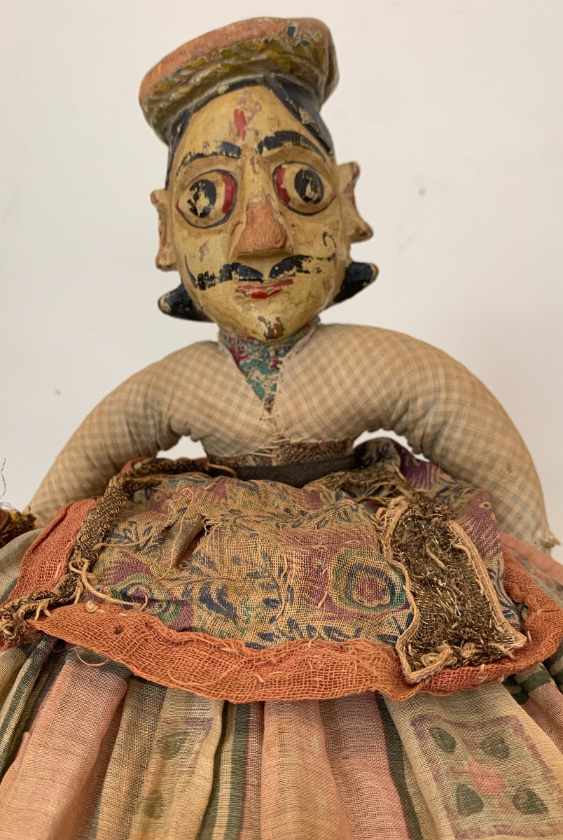Polychrome Wooden Indian Puppet, 19th Century